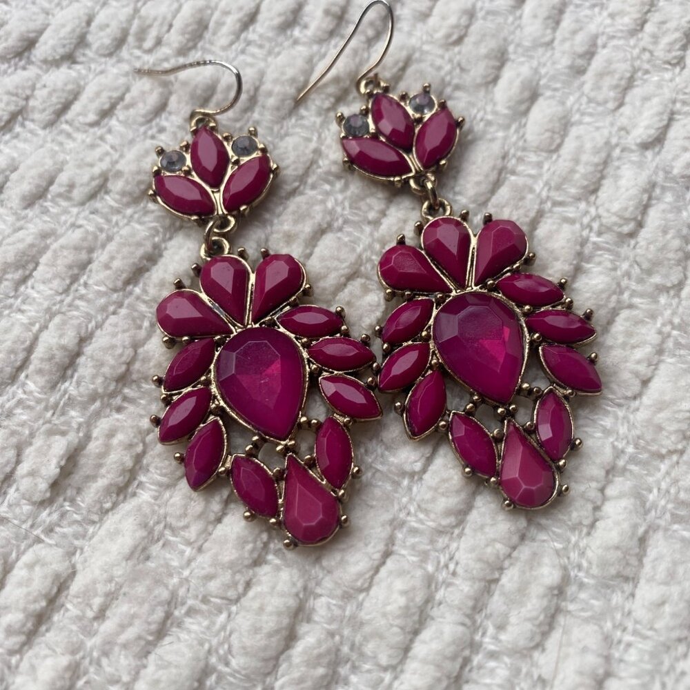 Statement Pink Bead & Gold-Tone Drop Earrings With Hook Closure